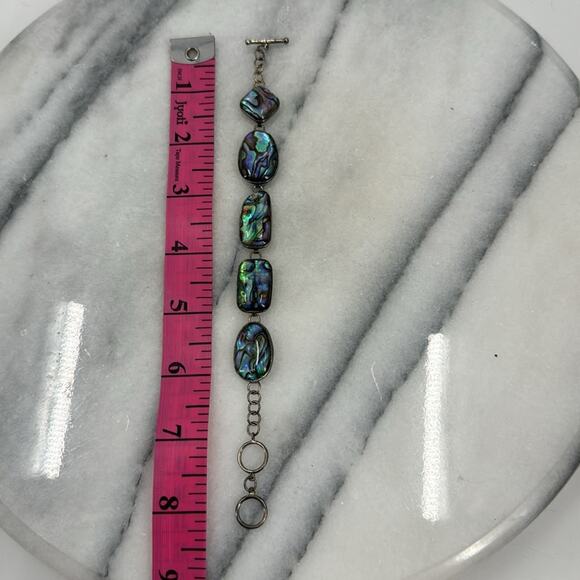 Sterling silver faux abalone link bracelet - Picture 4 of 6